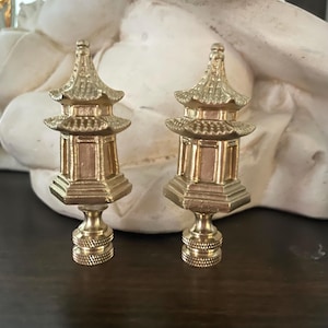 Pair Of Golden Pagoda Chinoiserie Lamp Finials