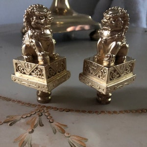 Golden Foo Dog Lamp Finials Chinoiserie Asian Decor Lighting Accessories Foo Guardians - A Pair