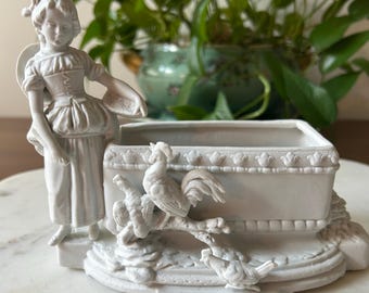 Vintage Bisque Porcelain Figural Vase Note Holder