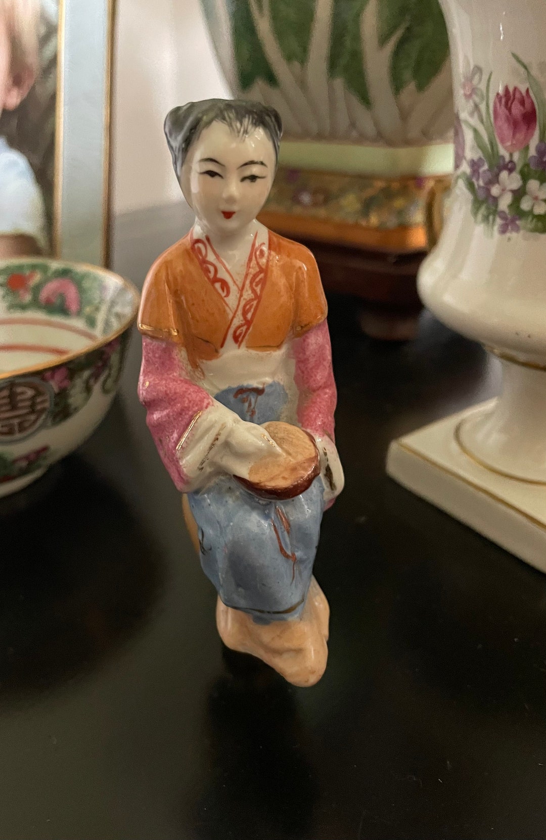 Vintage Chinoiserie Porcelain Asian Lady With Musical Etsy