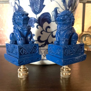 Royal Blue Chinoiserie Foo Dog Finials For Lamps Asian Decor A PAIR