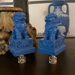 Foo Dog Chinoiserie Lamp Finials French Blue Asian Decorative Lighting Accessories
