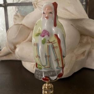 Chinoiserie Porcelain Figural Lamp Finial Asian Immortal Decorative Lighting Accessory