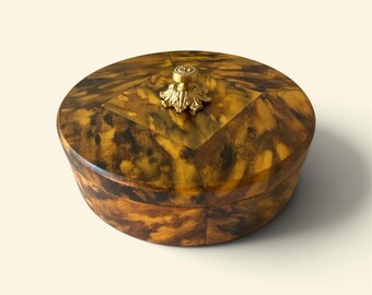 Decorator Tortoiseshell box Hand Painted  7 1/4” Diameter Coffee Table Accessory