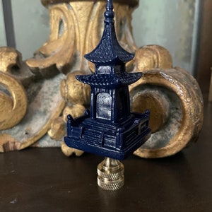 Chinoiserie Pagoda Lamp Finial Asian Decorative Lighting Accessory Navy Blue
