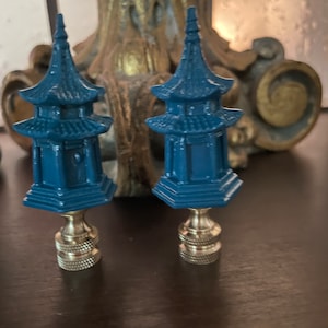 Chinoiserie Pagoda Lamp Finials Asian Decorative Lighting Accessories Deep Turquoise-A Pair