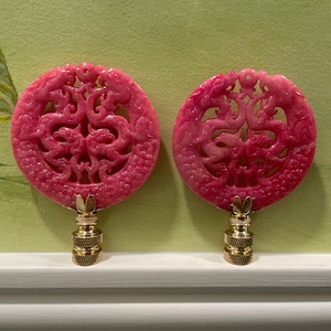 A Pair Of Chinoiserie Pink Lamp Finials