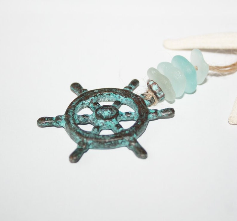 patina steering wheel chain trailer charm pendant Pearl set seaglass