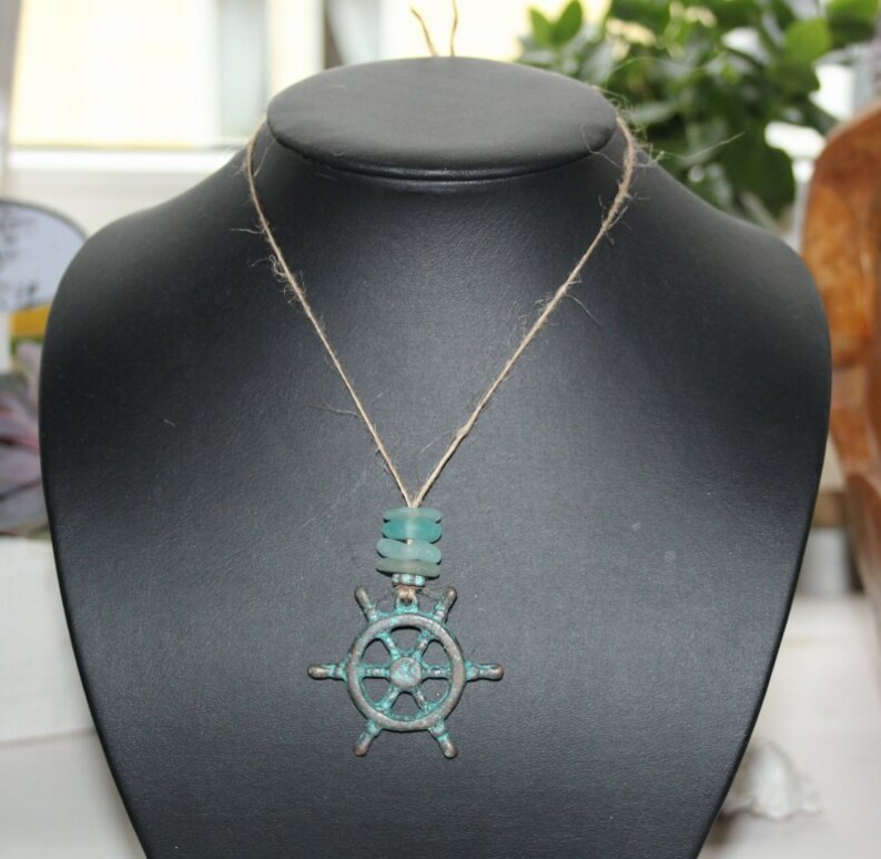 patina steering wheel chain trailer charm pendant Pearl set seaglass