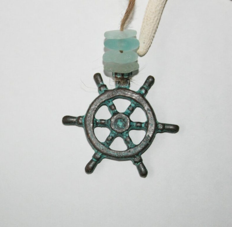 patina steering wheel chain trailer charm pendant Pearl set seaglass