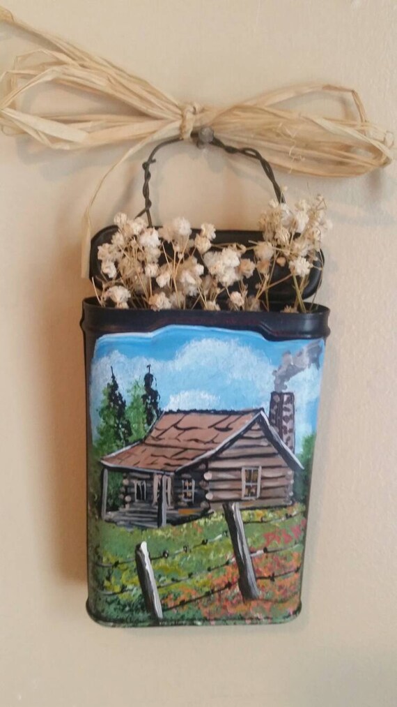 Painting Of Old Log Cabin Painted On Old Tobacco Etsy