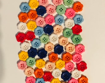 70 Flower buttons, Assorted Color,  0.75" rainbow color buttons 18mm Buttons 4 Holes .