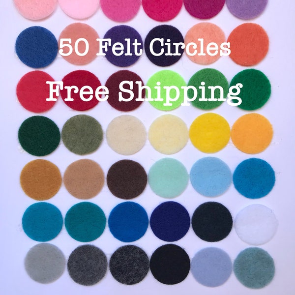 50 Die Cut Felt Circles, Free Shipping 0.25", 0.375", 0.5",0.75",  1", 1.25", 1.5", 1.75",  2", 2.25",2.5" ,2.75", 3", 3.5", 4",4.25",  5"