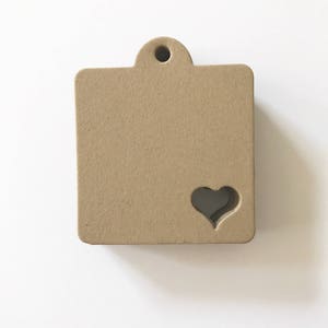 50  Kraft Tags,  2&quot; x 2.25&quot; Square tags with a heart, Choose Your Color, Price Tags, Mini note, Wish tree tag, Hang tag,