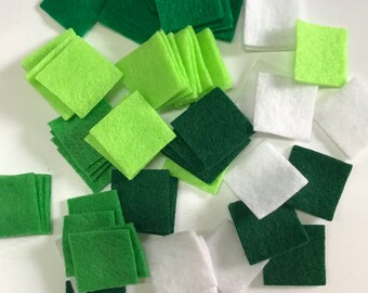 100 -1 inch Felt squares,  creeper face ,Iron on backed squares 100 days of school project