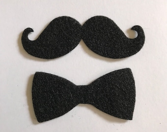 25 Die cut Felt  Mustache, 3" x 1" and 25 Bow tie 2.5" x 1.25"  Party, Craft supplies