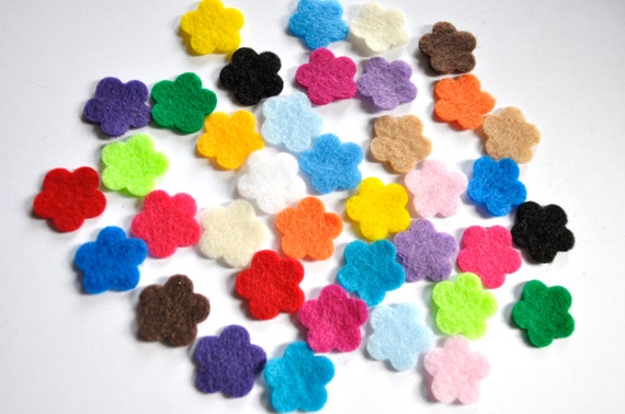 100 Die cut flowers, 3/4" Mini Felt Flowers in Multi colors.