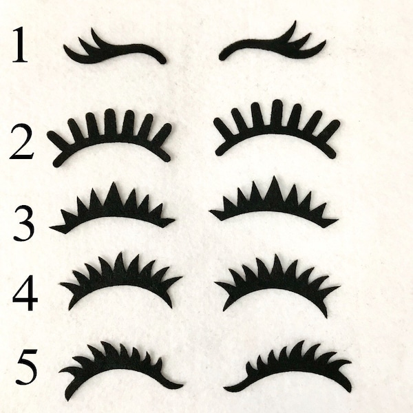 Black Felt  Eyelashes, 2 - 2.5 inch Felt eyelashes, Unicorn eyelashes, Puppet eyelashes, Craft supplies