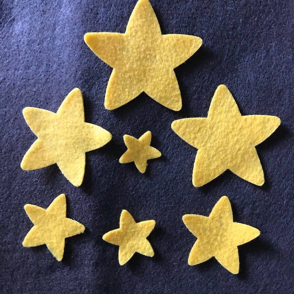 Die Cut Felt Stars, 7 Size 1" - 2.75",  felt stars, Craft supplies, Scrapbooking, Garland making DIY