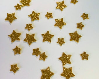 Glitter gold stars, Mini Felt Stars, Wool Felt Stars 1/2" or 3/4" Die cut felt Stars,