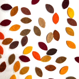 Tiny Felt leaves, 3/4&quot; x 3/8&quot; Wool blend Felt Leaves,  Felt leaves in Greens or Fall color mix