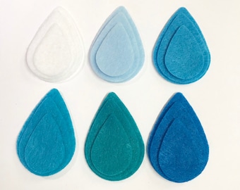 Felt Rain drops, Tear Drops, Felt Leaves, 3 size from 1.5", 2", 2.25" tall  Choose your Color