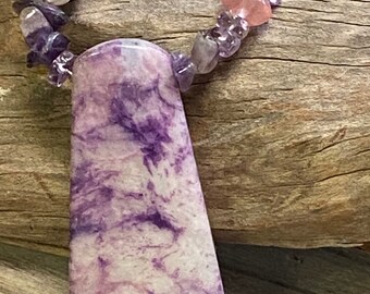 Purple Jasper pendant on a gemstone strand