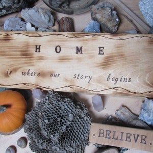 Home is where our story begins House or Door sign. House warming gift. New family gift. image 1