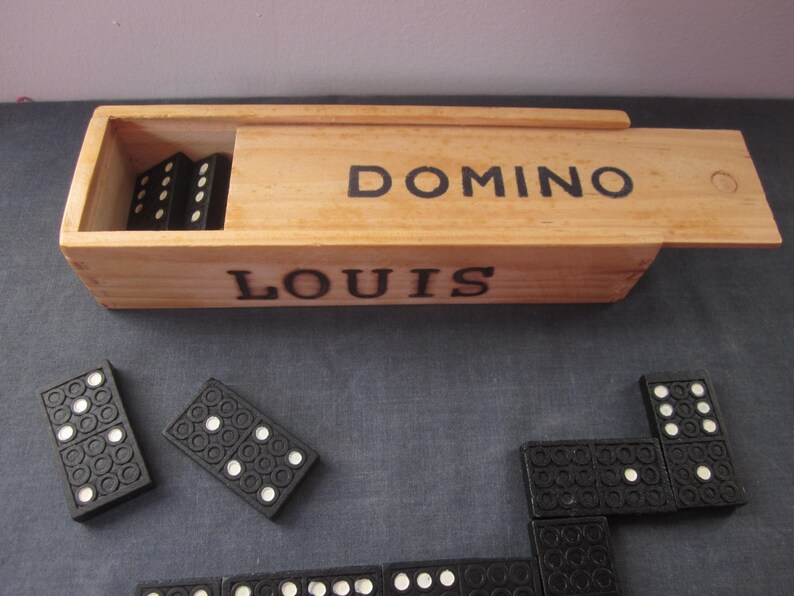 Personalized Domino Wooden Box With Dominos Custom Made Woodburned Name