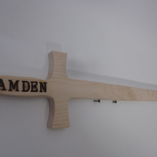 18 Inch Toy Sword wooden with personalized name Hand made sword and hand wood burned name