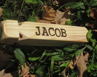Set of 2 Wood burned Personalized Train Whistle wooden toy gift custom you choose name