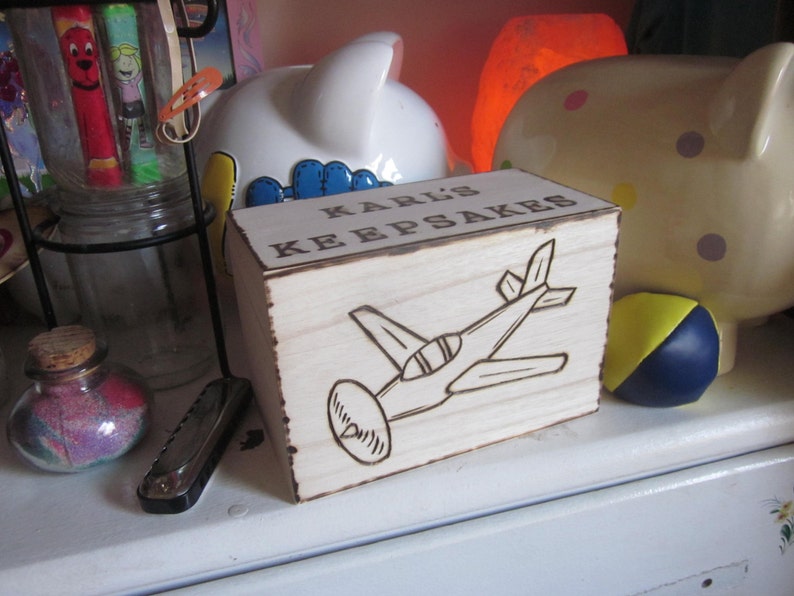 Personalized Plane Keepsake Box Detailed Woodburned Plane Boy Etsy