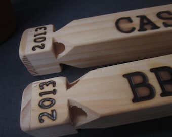 Date and Name Wood burned Personalized Train Whistle wooden toy gift custom you choose name