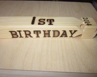 First Birthday Wood burned Personalized Train Whistle wooden toy gift custom you choose name