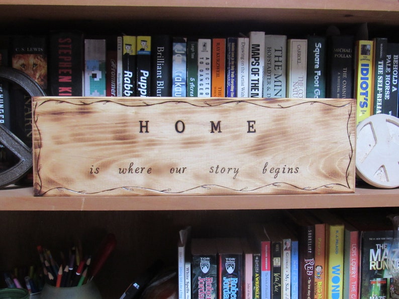 Home is where our story begins House or Door sign. House warming gift. New family gift. image 2