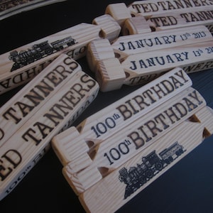 Party favors Set of 25 Wood burned Personalized Train Whistle wooden toy wedding favor custom you choose name