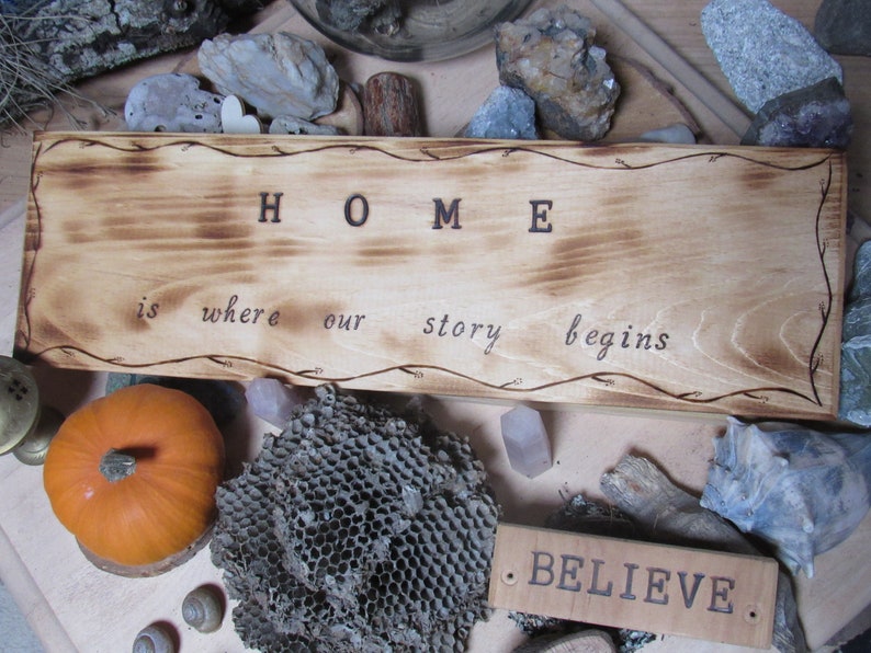 Home is where our story begins House or Door sign. House warming gift. New family gift. image 1