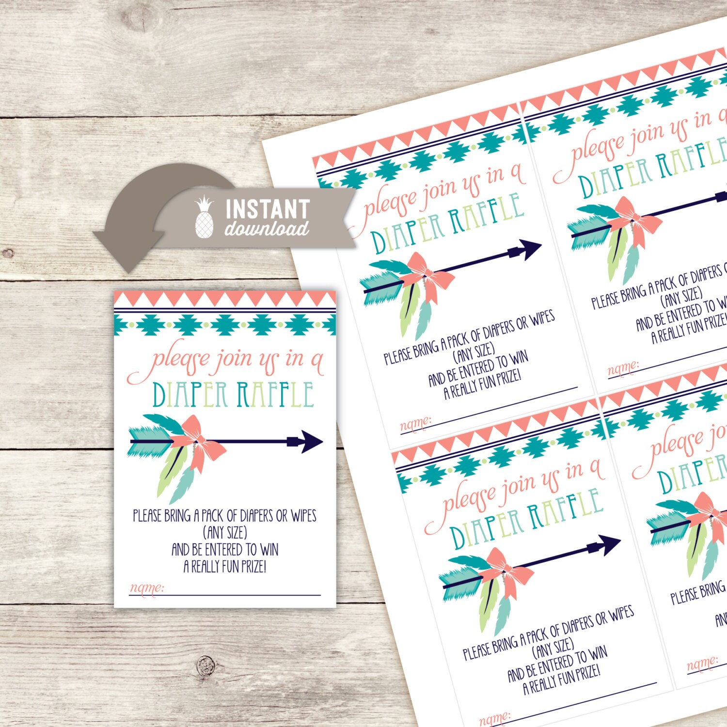 Diaper Raffle Inserts Bows or Arrows Gender Reveal Design Etsy