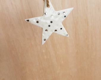 Handmade Porcelain Star with Silver lustre dot detail 6cm