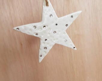 Handmade Porcelain Star with Silver lustre dot detail 10cm