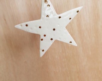 Handmade Porcelain Star with Gold Lustre dot detail 10cm