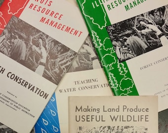 Natuurbeschermers & Teacher's Delight: Illinois Resource Management brochure collectie.   Set 4 Vintage pamfletten + bonus brochure 1960s