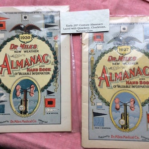 Prescription filled Dr. Miles (Quackery or true)  New Weather Almanac and Handbook of Valuable Information, 1930 & 1927  set
