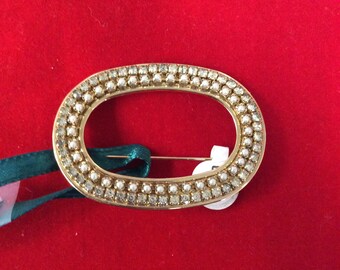 ¡Unending Love Vintage Brooch Oval Seed Pearl & Rhinestone Brooch! Regalo de San Valentín