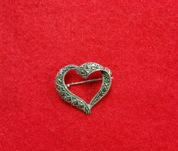Give Her Your Heart! Vintage Sterling Marcasite H… - image 1