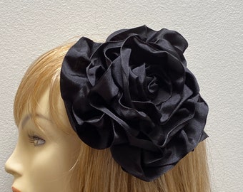 Black Fabric Flower Hair Clip, Large Hair Flower