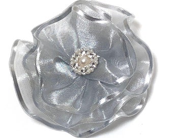 Metallic Silver Magnetic Brooch, Silver Flower Corsage Pin