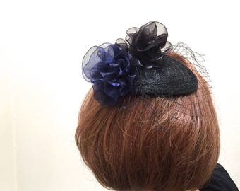 Navy Fascinator Kippah, Navy Blue Yarmulke, Navy Funeral Hat