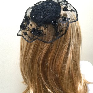 Large Black Lace Head Covering, Black Hair Covering, Black Doily Headpiece image 4