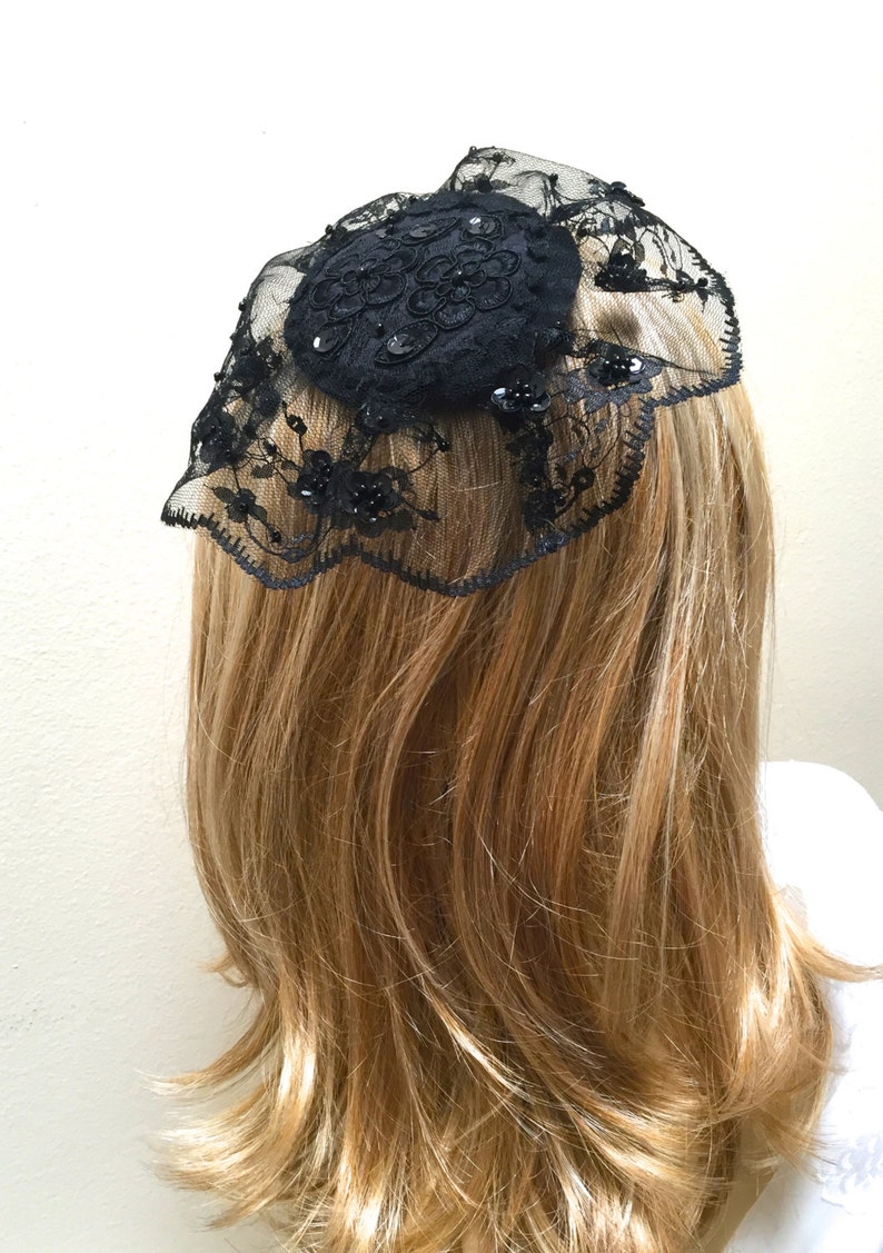 Large Black Lace Head Covering, Black Hair Covering, Black Doily Headpiece image 4